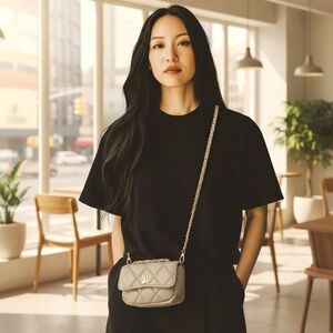 Badgley Mischka Gray Quilted Mini Bag with Gold Chain